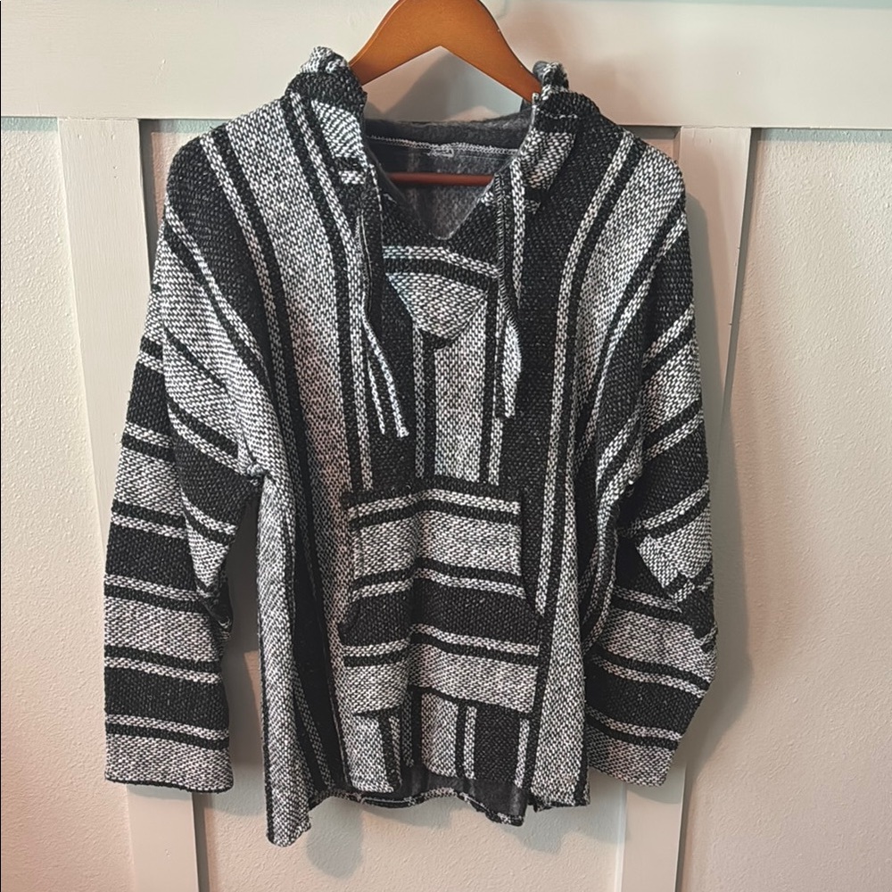 Striped Woven Black and White Sweater Hoodie